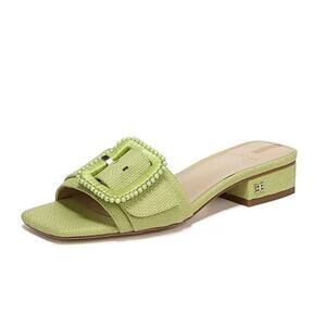 SAM EDELMAN Deacon Bead Raffia Buckle Slide Sandals 9.5 Light Green NWOB